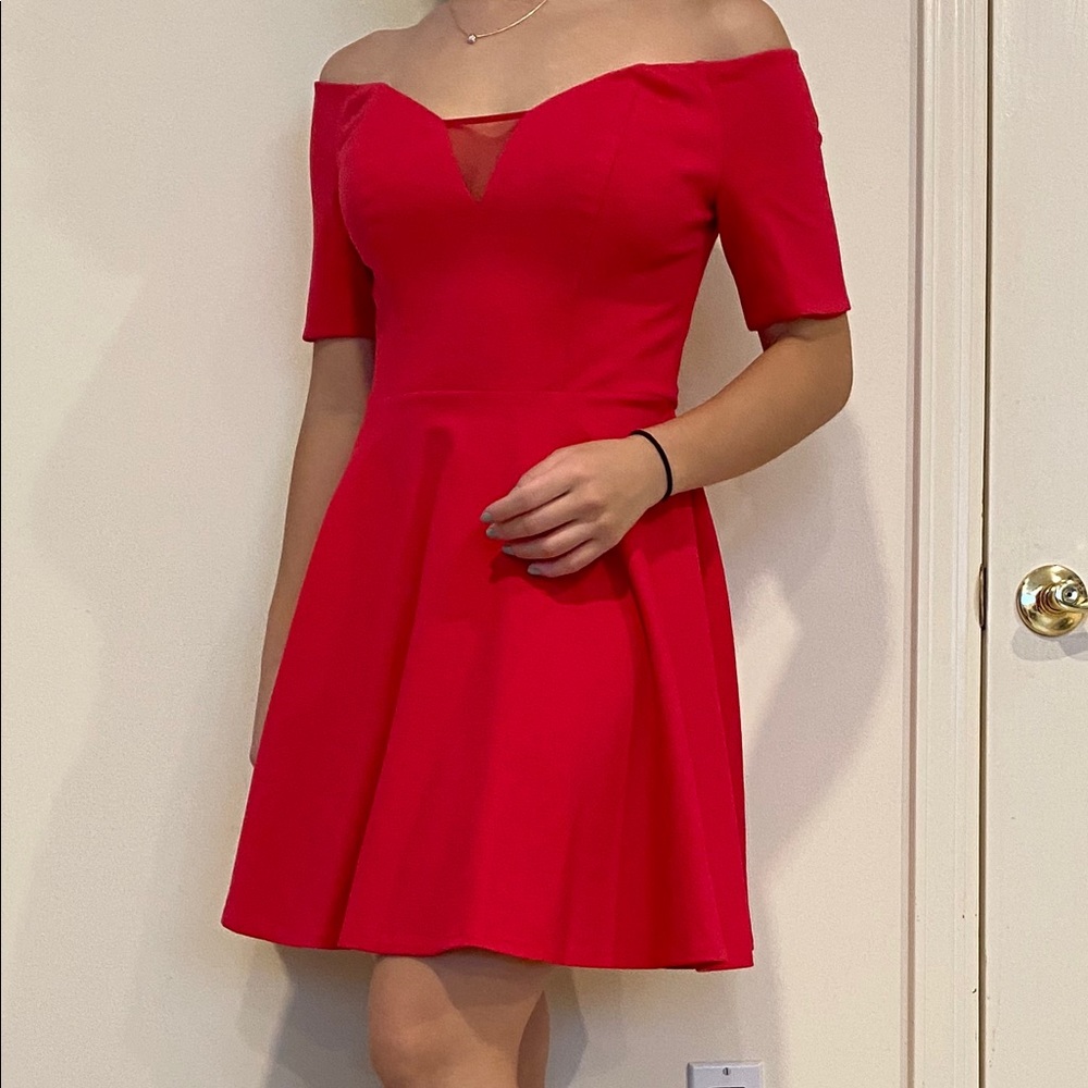 Red off the shoulder dress